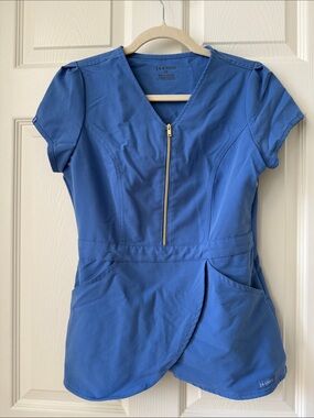 Jaanuu Blue Zip-Front Scrub Top